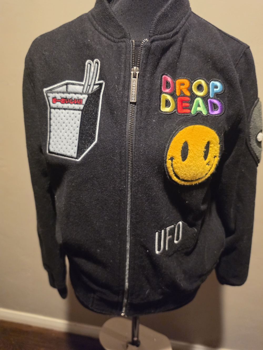 Rare DROP DEAD Wool Patch Bomber Jacket | Alien Lining | Size 8 / Small